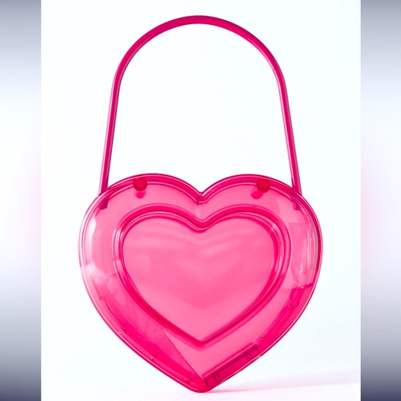 Zara Barbie pink heart shaped clear box bag SZ M , 2023 fits plus cell - Picture 7 of 11